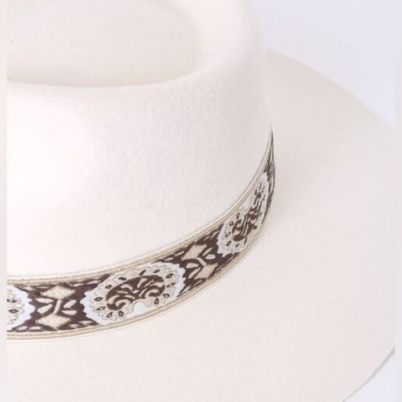 LACK OF COLOR LOC THE BEVERLY FEDORA BONE IVORY BROWN FRENCH VINTAGE RIBBON NWT - Picture 13 of 15